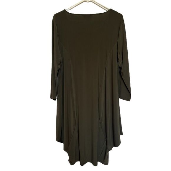 Nina Leonard Dark Olive Artsy Lagenlook Stretch Asymmetrical Hem Dress Sz 2XP - Picture 4 of 10